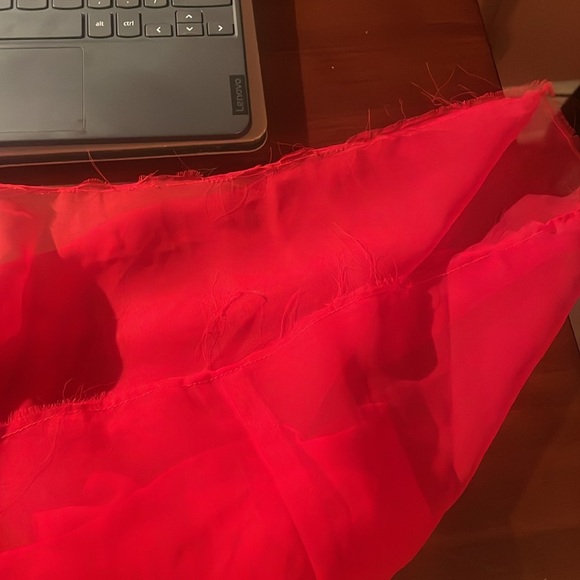 Vintage 70s Lillie Rubin AJ Bari red midi chiffon dress with sparkly floral belt - Picture 6 of 7